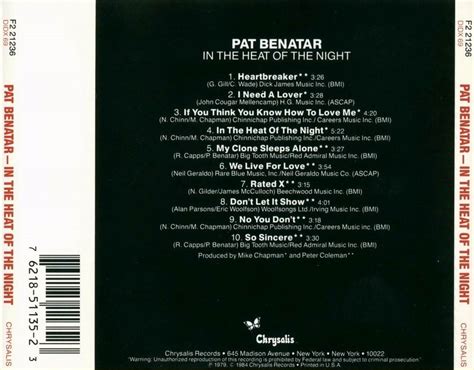 Classic Rock Covers Database Pat Benatar In The Heat Of The Night 1979