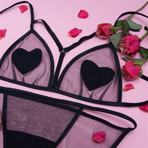 Love Bralette Tanga See Through Lingerie Set Transparent Etsy