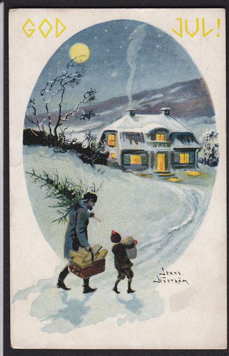 Christmas God Jul Tree Snow Artist Jenny Nystrom Swedish Postcard