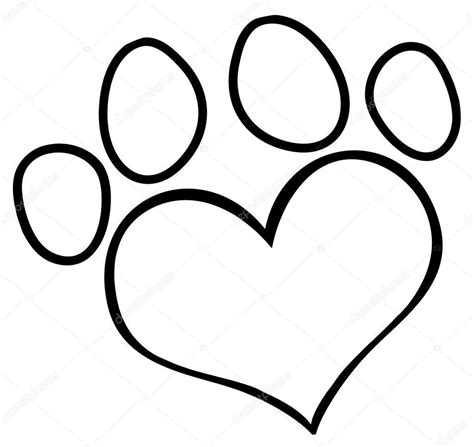 Outlined Heart Shaped Dog Paw Print Stained Glass Patterns Paw