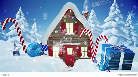 Seamless Christmas Scene With Cottage And Candy Canes Stock Animation