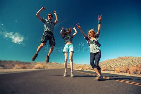 Friends Jump Stock Photo Image Of Lifestyle Smiling 97458104