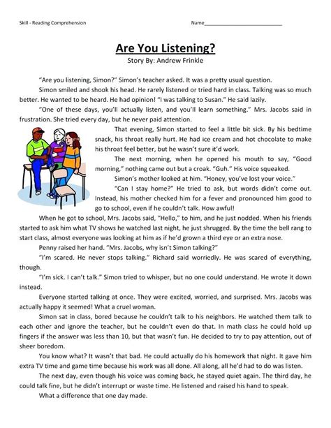 4th Grade Reading Printable Worksheet