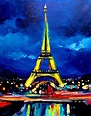 Popular Paris Eiffel Tower Night Scene Canvas Oil Paintings - China Oil ...