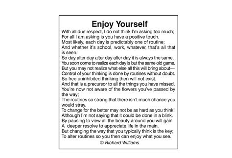 Richard Williams Poem Enjoy Yourself The Voice