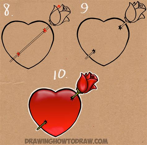 Aren't you happy you learned how to draw a easy rose? How to Draw a Heart with a Rose Piercing it Like an Arrow ...