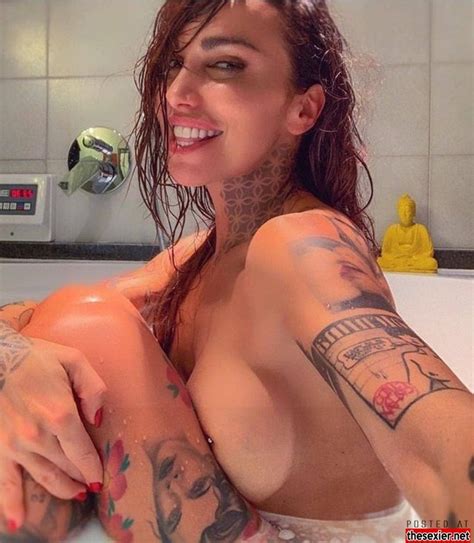35 Hot Tattooed Babe Naked In The Tub Pressing Big Boobs Nipple