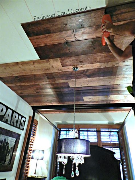 Look through natural wood ceiling pictures in different colors and styles and when you find some natural wood ceiling that inspires you save it to an this stained wood ceiling panel makes an attractive style statement. DIY Wood Planked Ceiling - Redhead Can Decorate