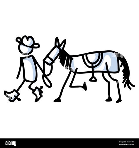Black And White Drawn Stick Figure Of Cowboy Horse Clip Art Wild