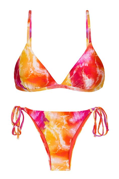 Tie Dye Red Orange Side Tie Bikini Set Tiedye Red Tri Fixo Ibiza Rio De Sol