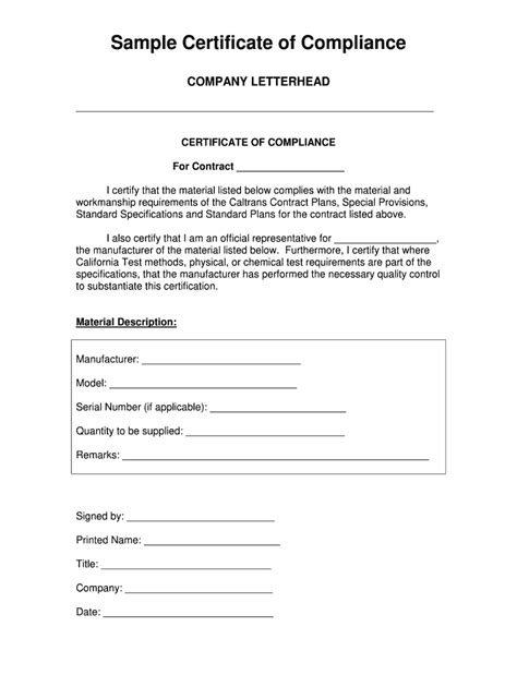 Certificate Of Compliance Form Fill Out Sign Online DocHub