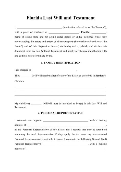 A last will and testament is a legal document outlining your wishes for how your property and affairs are to be handled when you pass away, and how you wish your funeral to be conducted. Florida Last Will and Testament Download Printable PDF ...