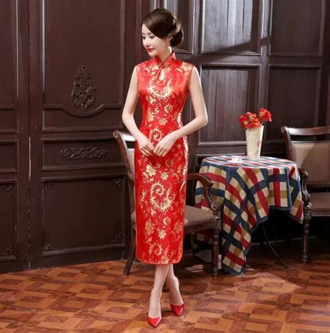 Summer New Red Chinese Women Long Dress Traditional Silk Satin Cheongsam Sexy Qipao Novelty