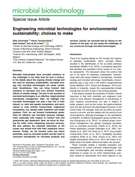 Pdf Engineering Microbial Technologies For Environmental