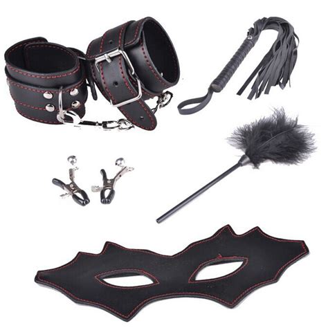 5 In 1 Sex Fetish Bondage Sets Leather Handcuffs Whip Sex Products
