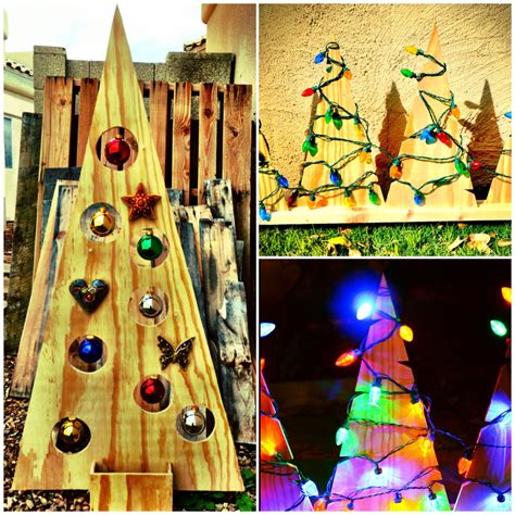 Wooden Christmas Trees With Ornaments And Lights Make