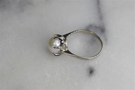 Antique 14k White Gold Pearl Ring C1920s Etsy