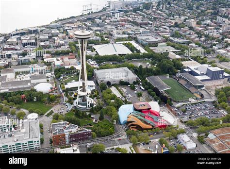 Aerial View Of The Space Needle And Seattle Center Washington State