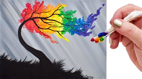 Rainbow Willow Tree Acrylic Painting Beginners Tutorial Paintingtube
