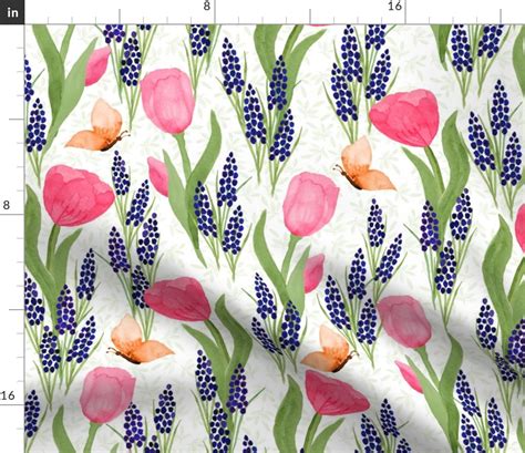 Large Pink Tulips And Muscari With Fabric Spoonflower