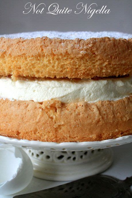 Victoria sponges are generally filled with jam, and are undecorated on the top, but you can serve each piece with a dollop of whipped cream, or shake some powdered sugar over the top if you'd like. Duck Egg Sponge Cake recipe @ Not Quite Nigella