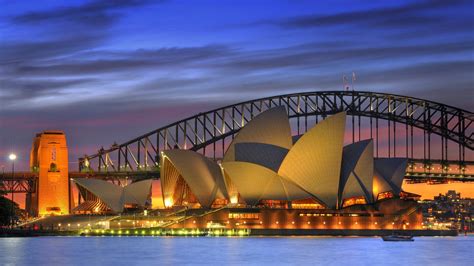 Night Bridges Opera House Australia Harbor Sydney