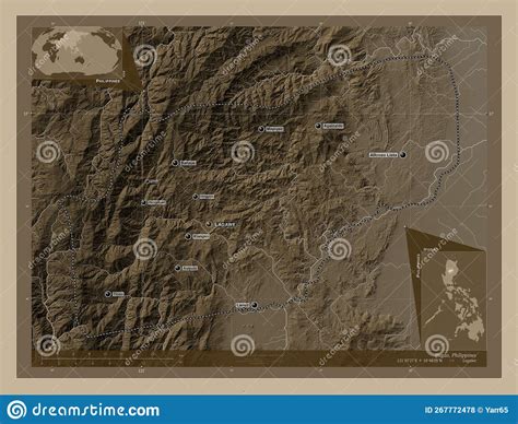 Ifugao Philippines Sepia Labelled Points Of Cities Stock