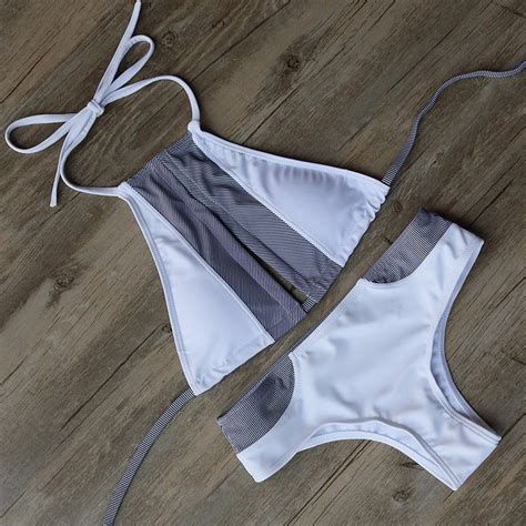 White Print Triangle Swimsuits Brazilian Bikini Set Bikinis Swimwear