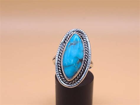 Native American Navajo Oblong Turquoise Ring Artisan Hand Crafted