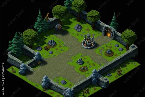 Pixel Art Fantasy Rpg Game Map Isometric Map Top View Background In