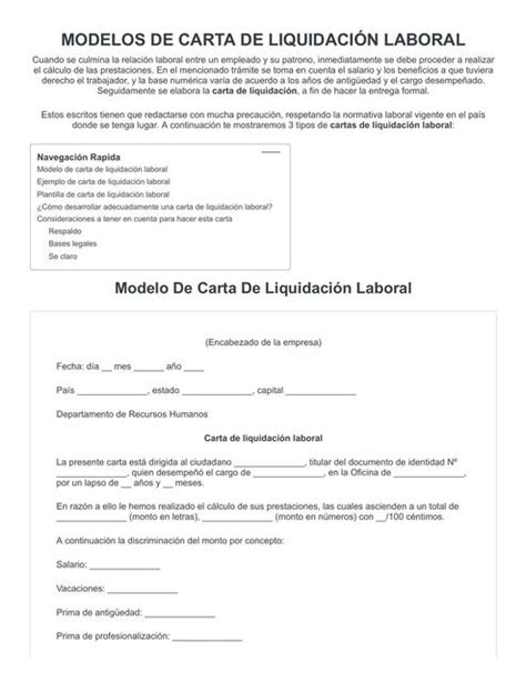Carta De Liquidaci N Laboral Modelos De Carta Cartasyformatos Udocz