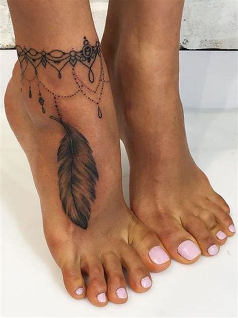 Black Henna Lace Feather Wrap Around Illusion Anklet Ankle Foot Tattoo