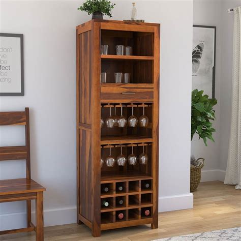 California Contemporary Handcrafted Solid Wood Rustic Tall Bar Cabinet