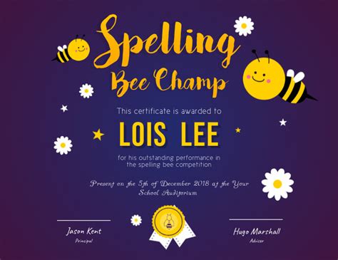 Spelling Bee Certificate Templates Free Printable Templates