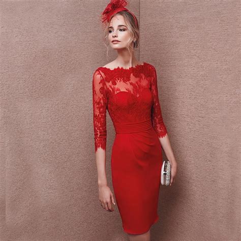 2017 Elegante Rojo De Noche Corto Vestidos De Fiesta Vaina Bateau Sheer