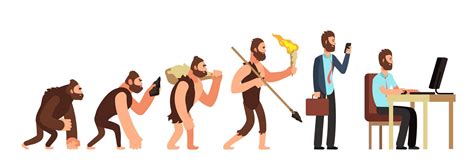 Human Evolution From Monkey To Businessman And Computer User Cartoon