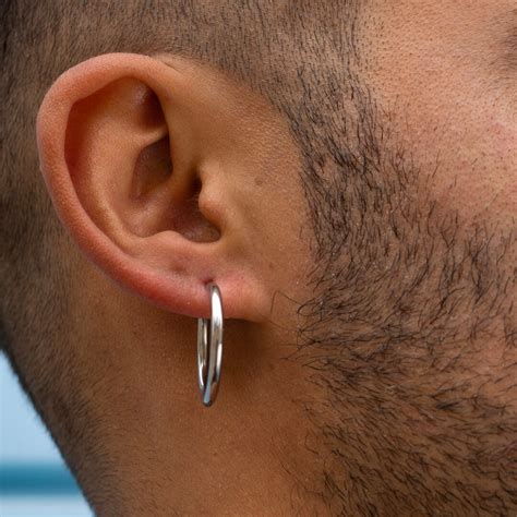 Large Mm Silver Hoop Earring Mens Earrings Stainless Etsy