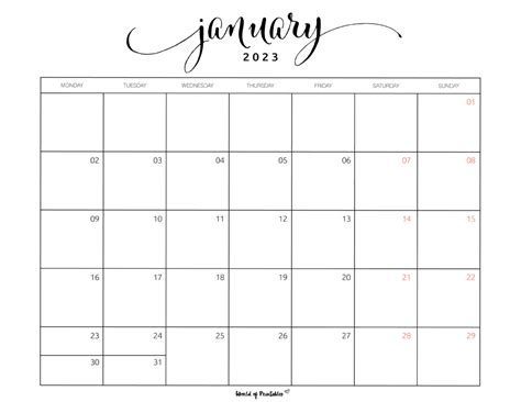 January Monthly Calendar 2023 Printable Calendar 2023