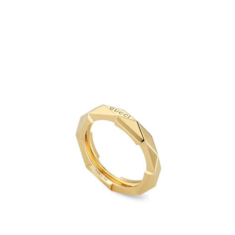 Gucci 18k Yellow Gold Link To Love Studded Thin Ring
