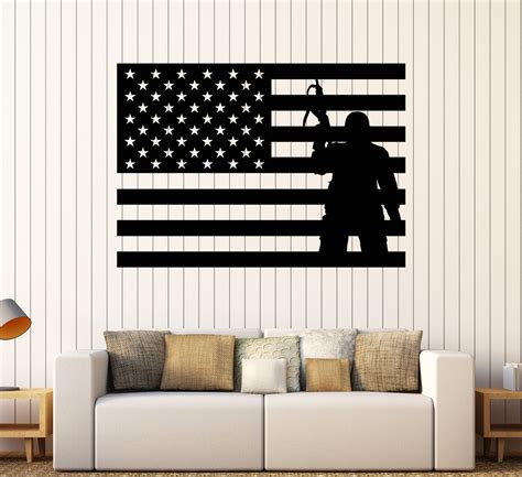 Vinyl Wall Decal Usa Flag Soldier Patriotic Military Art Stickers