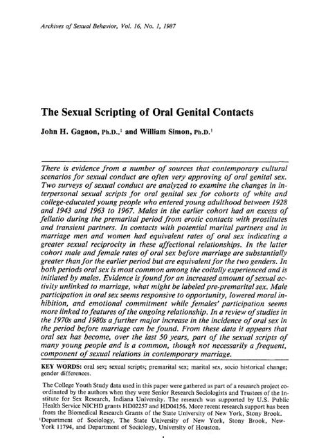 The Sexual Scripting Of Oral Genital Contacts Pdf Oral Sex Sexual