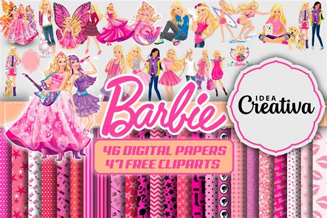 46 Digital Papers Barbie Dolls Toys 47 Cliparts Png Barbie Etsy
