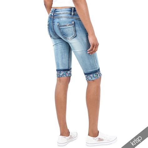 womens floral skinny slim fit cropped jeans capri knee shorts summer hot pants ebay