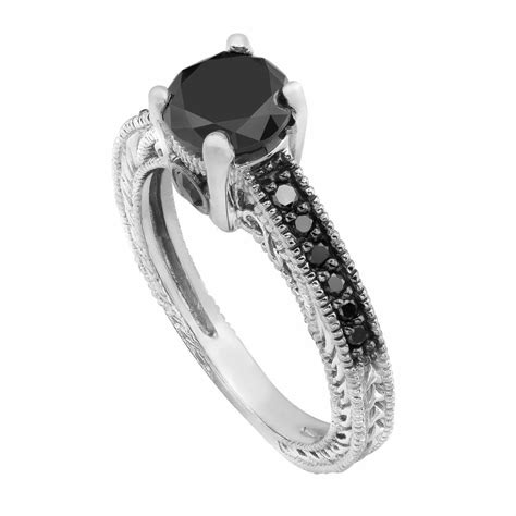 Platinum Fancy Black Diamond Engagement Ring 135 Carat Antique Vintage