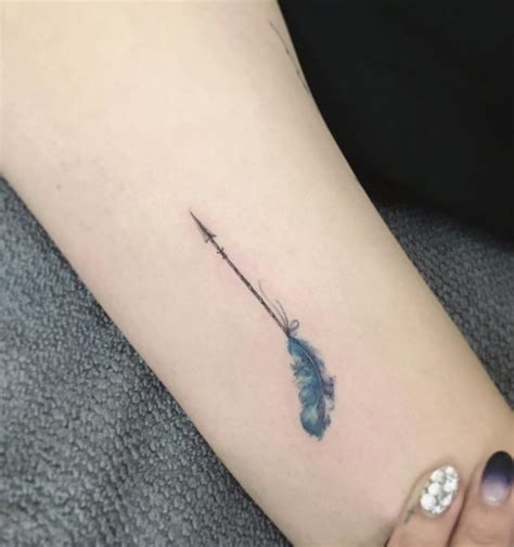 Small Arrow And Watercolor Feather Best Tattoo Design Ideas
