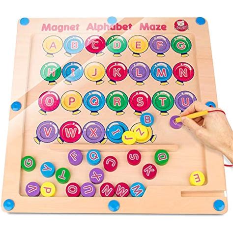 Gamenote Magnetic Alphabet Maze Board Wooden Matching Letter