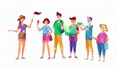 Premium Vector | Cartoon young and old tourists group at excursion with ...
