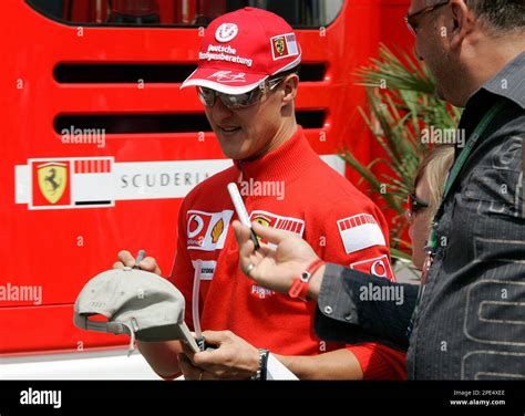 Ferrari Driver Michael Schumacher Form Germany Writes Autographs Just