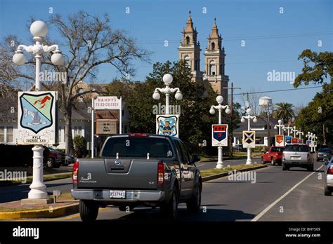Historic Lampposts Line Main Street Of Franklin Louisiana Stock Photo