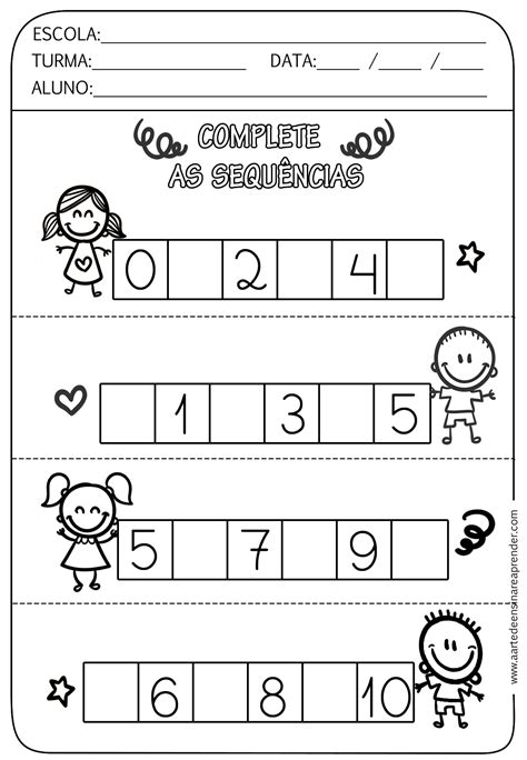 Atividade pronta Sequência numérica Atividades de matemática pré escolar Planilhas pré